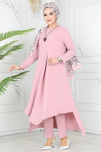 moda selvim طقم بيج وردي PL9055 - Thumbnail