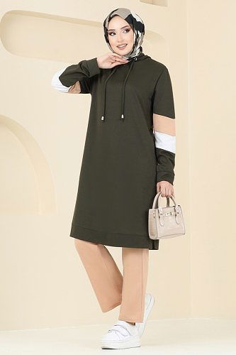 moda selvim طقم أخضر عفني و بيج PL9101 - Thumbnail