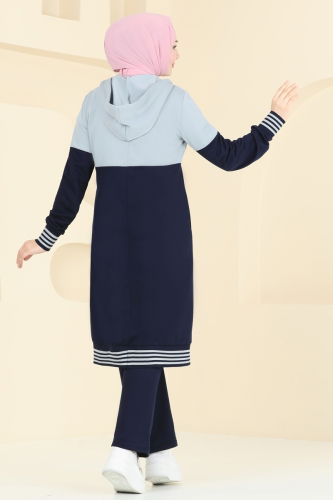 moda selvim Combined PL9104 Baby Blue & Navy Blue - Thumbnail