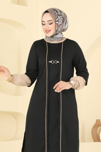 moda selvim طقم أسود وبيج PL9119 - Thumbnail