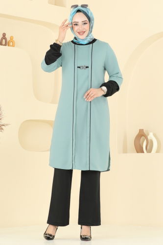 moda selvim طقم أخضر باهت وأسود PL9119 - Thumbnail