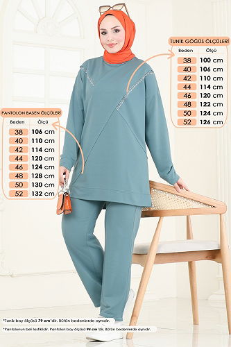 moda selvim طقم أخضر باهت PL9120 - Thumbnail