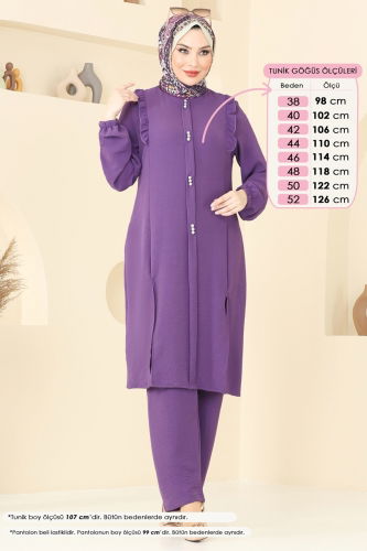 moda selvim طقم ليلكي غامق PL9125 - Thumbnail
