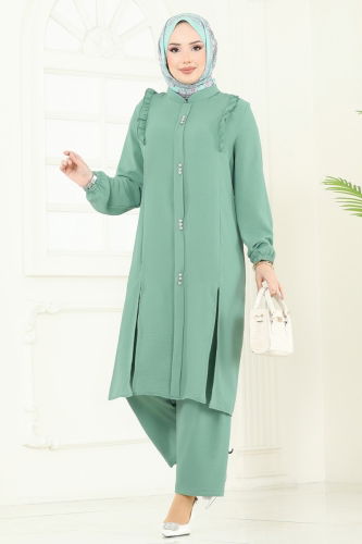moda selvim طقم أخضر باهت PL9125 - Thumbnail