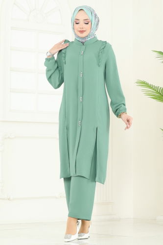 moda selvim طقم أخضر باهت PL9125 - Thumbnail