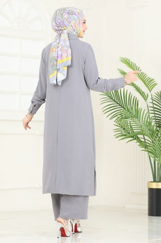 moda selvim طقم رمادي PL9127 - Thumbnail