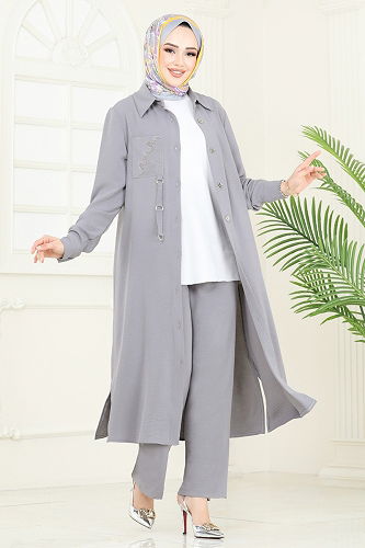 moda selvim طقم رمادي PL9127 - Thumbnail