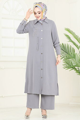 moda selvim طقم رمادي PL9127 - Thumbnail