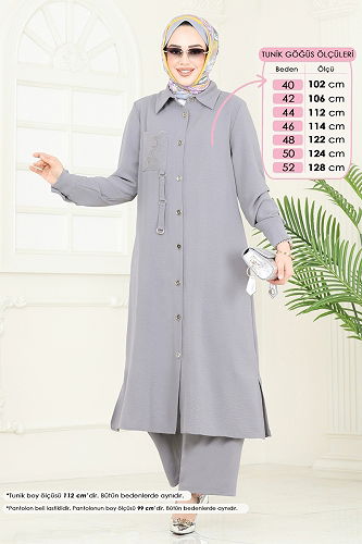 moda selvim طقم رمادي PL9127 - Thumbnail