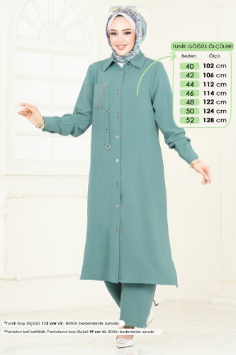 moda selvim طقم أخضر باهت PL9127 - Thumbnail