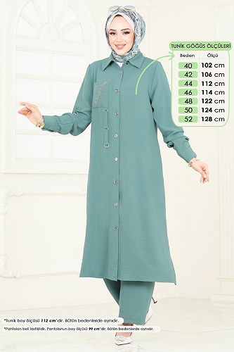 moda selvim طقم أخضر باهت PL9127 - Thumbnail