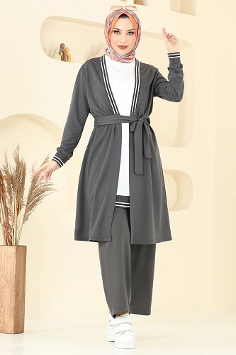 moda selvim طقم رمادي غامق PL9128 - Thumbnail