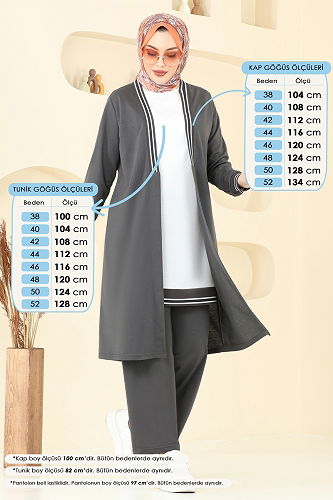 moda selvim طقم رمادي غامق PL9128 - Thumbnail