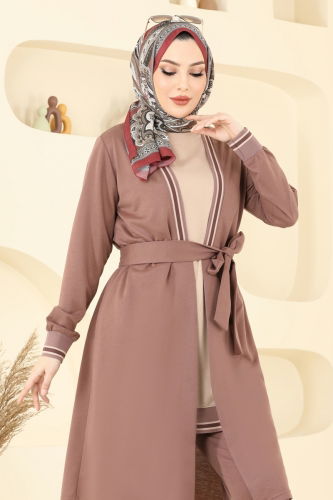 moda selvim طقم بني فاتح PL9128 - Thumbnail