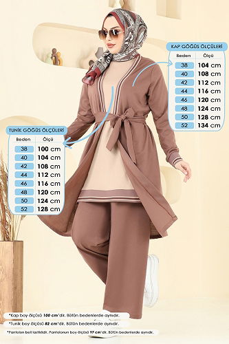 moda selvim طقم بني فاتح PL9128 - Thumbnail