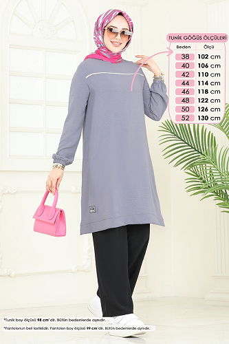 moda selvim طقم رمادي وأسود PL9130 - Thumbnail