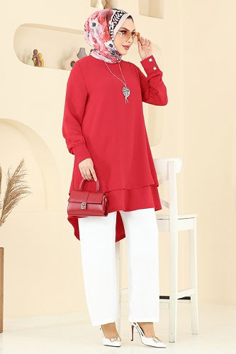 moda selvim طقم أحمر و سكري PL9133 - Thumbnail