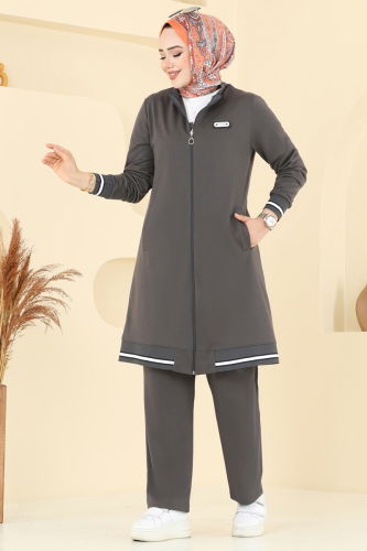 moda selvim طقم رمادي غامق PL9135 - Thumbnail