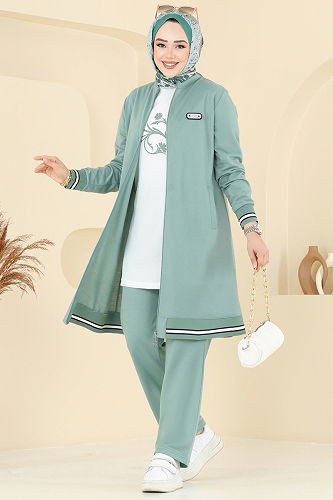 moda selvim طقم أخضر باهت PL9135 - Thumbnail