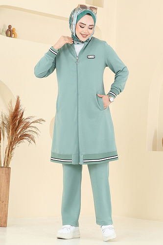 moda selvim طقم أخضر باهت PL9135 - Thumbnail