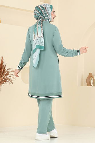 moda selvim طقم أخضر باهت PL9135 - Thumbnail