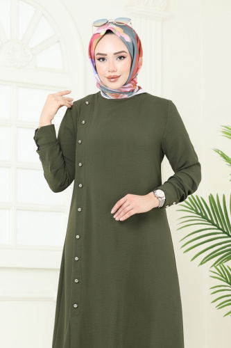 moda selvim طقم أخضر عفني غامق PL9136 - Thumbnail