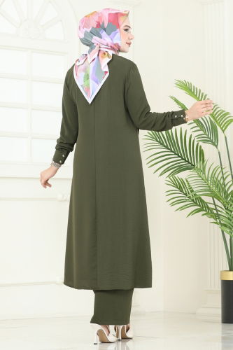 moda selvim طقم أخضر عفني غامق PL9136 - Thumbnail