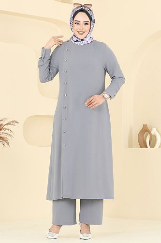 moda selvim طقم رمادي PL9136 - Thumbnail