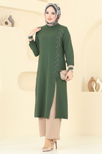 moda selvim طقم أخضر عفني و بيج PL9137 - Thumbnail