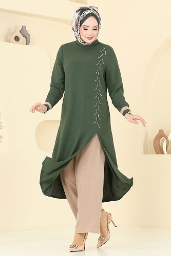 moda selvim طقم أخضر عفني و بيج PL9137 - Thumbnail