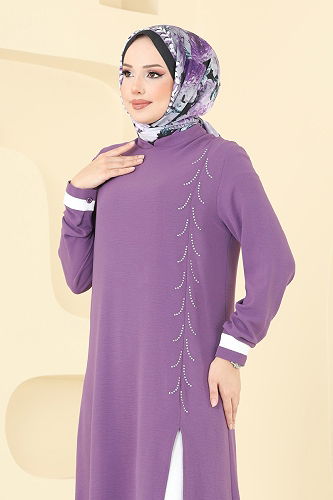 moda selvim طقم ليلكي وسكري PL9137 - Thumbnail