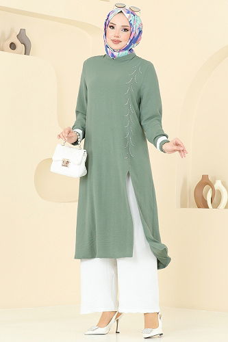 moda selvim طقم أخضر باهت وسكري PL9137 - Thumbnail