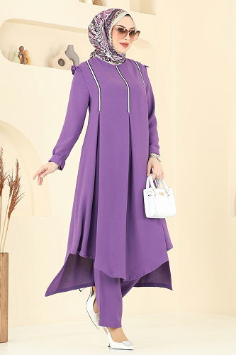 moda selvim طقم ليلكي غامق PL9139 - Thumbnail