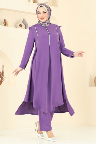 moda selvim طقم ليلكي غامق PL9139 - Thumbnail