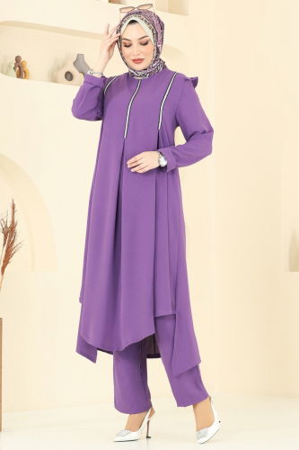 moda selvim طقم ليلكي غامق PL9139 - Thumbnail