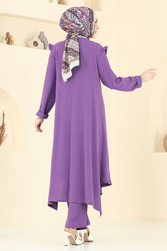 moda selvim طقم ليلكي غامق PL9139 - Thumbnail