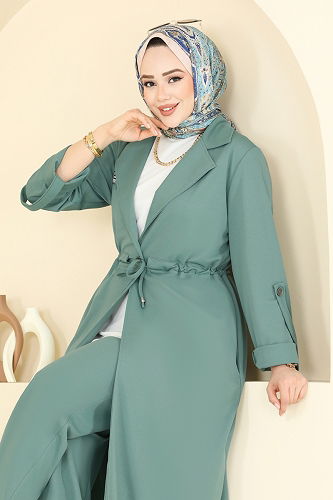 moda selvim طقم أخضر باهت PL9140 - Thumbnail