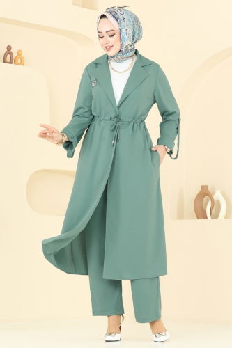 moda selvim طقم أخضر باهت PL9140 - Thumbnail