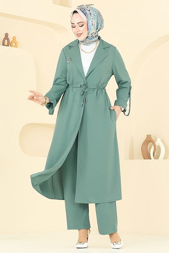 moda selvim طقم أخضر باهت PL9140 - Thumbnail