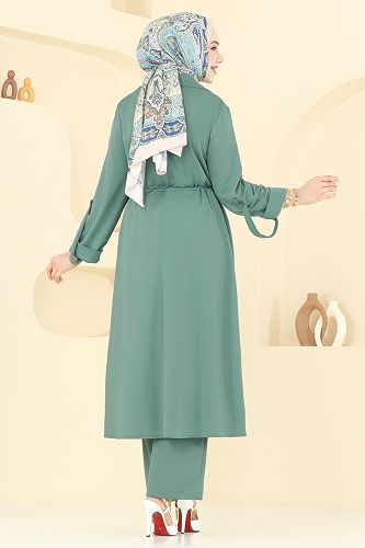 moda selvim طقم أخضر باهت PL9140 - Thumbnail