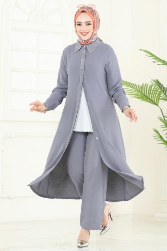 moda selvim طقم رمادي PL9144 - Thumbnail
