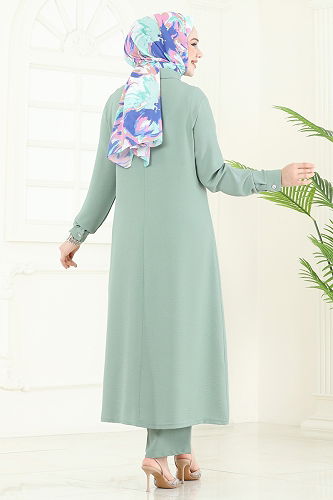 moda selvim طقم أخضر باهت PL9144 - Thumbnail