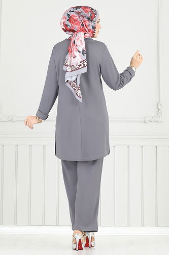 moda selvim طقم رمادي غامق PL9146 - Thumbnail