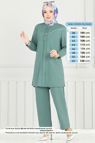 moda selvim طقم أخضر باهت PL9146 - Thumbnail