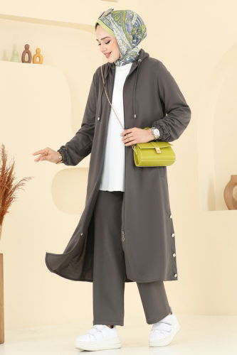 moda selvim طقم رمادي غامق PL9147 - Thumbnail