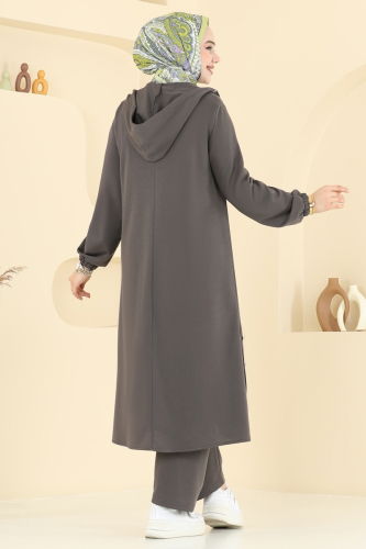 moda selvim طقم رمادي غامق PL9147 - Thumbnail