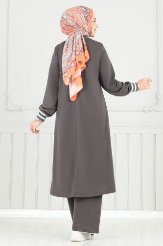 moda selvim طقم رمادي غامق PL9148 - Thumbnail