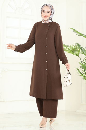 moda selvim طقم بني PL9149 - Thumbnail