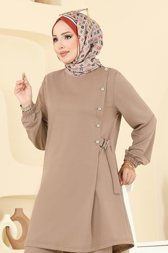 moda selvim طقم بيج غامق PL9166 - Thumbnail