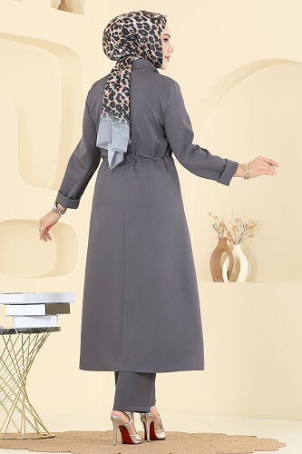 moda selvim طقم رمادي غامق PL9168 - Thumbnail